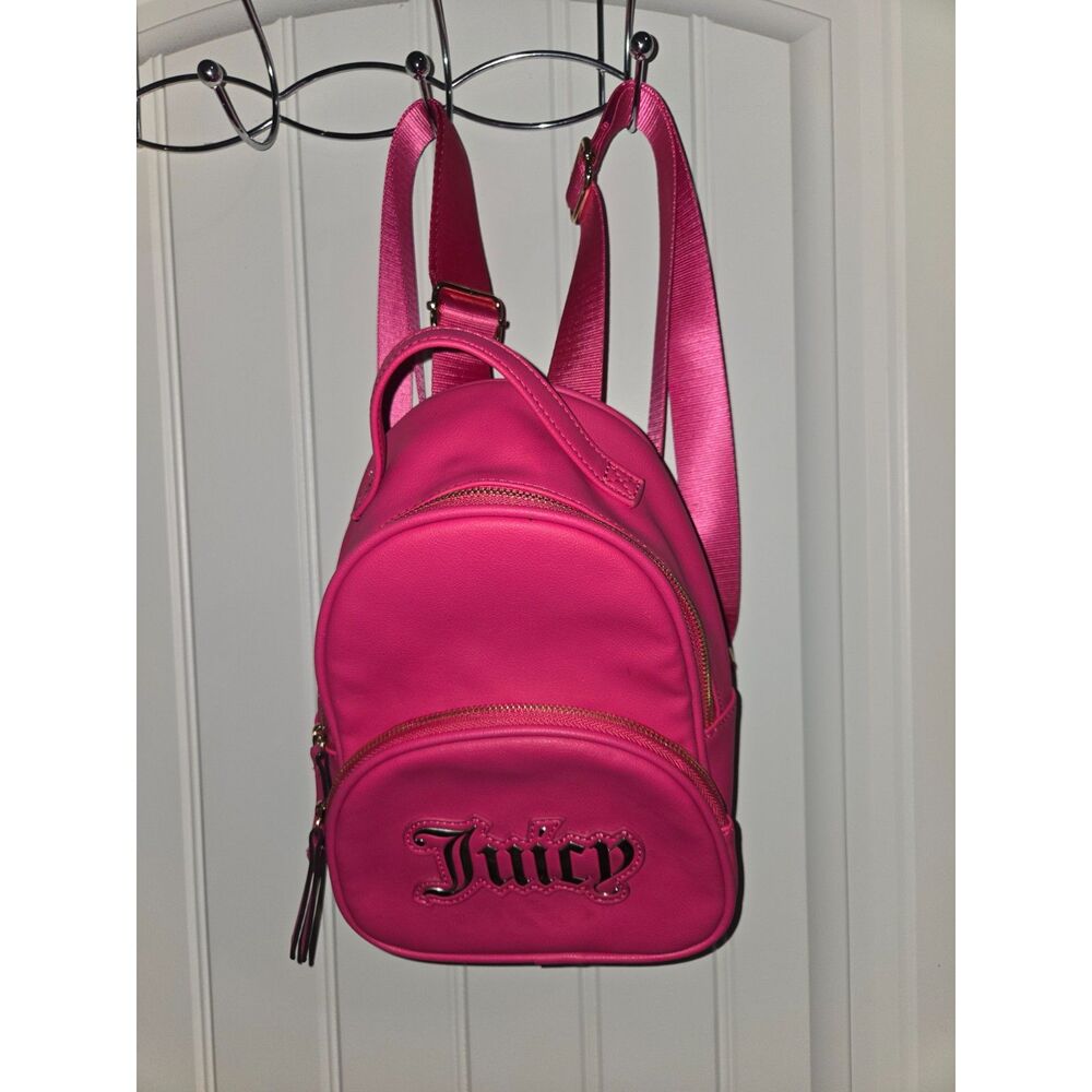 Juicy Couture Pink Mini Backpack Gold Tone Hardware Logo Front Pocket RN#108833